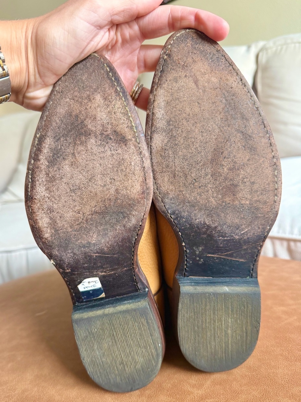 Vintage Frye Heritage Western Cowboy Boots Women’s 9B Tan Pebbled Leather - Picture 3 of 8